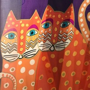 Laurel Burch Silk Scarf - Cat design with beaded tassles